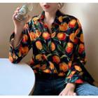 Long-sleeve Fruit Print Shirt As Shown In Figure - One Size