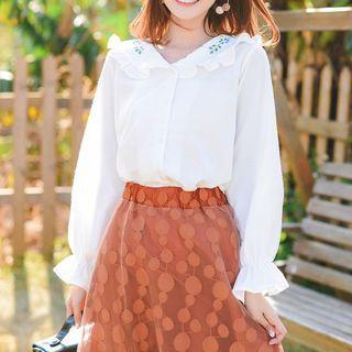 Floral Embroidered Sailor Collar Long-sleeve Shirt