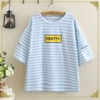 Lettering Striped Cut Out Detail Short Sleeve T-shirt