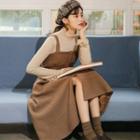 Sleeveless Faux Suede Buttoned A-line Midi Dress