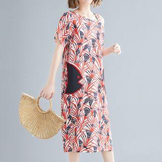 Cold Shoulder Printed Short-sleeve Midi Dress