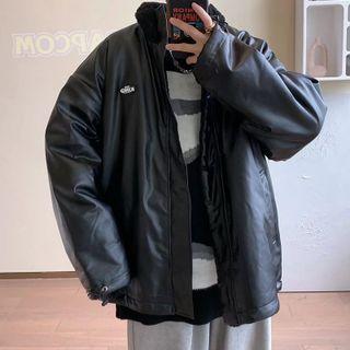 Applique Faux Leather Two-way Jacket
