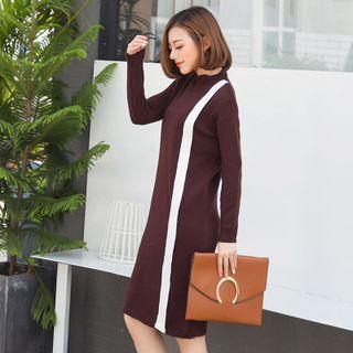 Patterned Panel Mock Neck Sweater