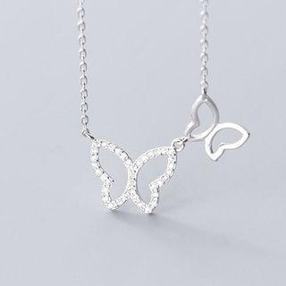 S925 Sterling Silver Rhinestone Butterfly Pendant Necklace