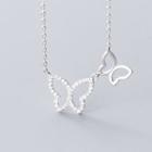 S925 Sterling Silver Rhinestone Butterfly Pendant Necklace