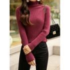 High-neck Furry Rib-knit Top