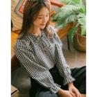 Tie-neck Embroidered Gingham Blouse
