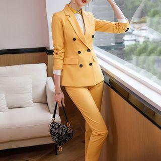 Plaid Double Breasted Blazer / Dress Pants / Set