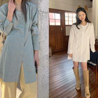 Collarless Mini Shirtdress