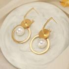 Faux Pearl Alloy Hoop Dangle Earring 1 Pair - 925 Silver Needle - Gold - One Size