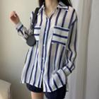 Long Sleeve Pinstripe Shirt White & Blue - One Size