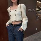 Long-sleeve Double-breasted Crop Top Off-white - One Size