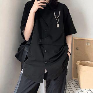 Mock Two Piece Irregular Short-sleeve Shirt