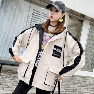 Color Block Hooded Zip Jacket / Printed Long-sleeve T-shirt