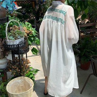 Long-sleeve Letter Chiffon Long Shirt White - One Size