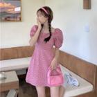 Square-neck Floral Puff-sleeve Short-sleeve Dress