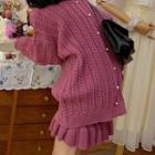 Plain Oversize Sweater / Pleated Knit Mini Skirt