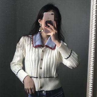 Long-sleeve Knit Collar Cardigan As Shown In Figure - One Size