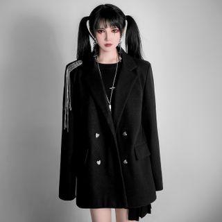 Fringed Trim Double-breasted Blazer