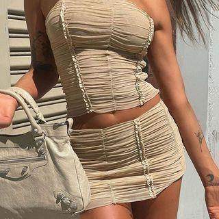 Set: Shirred Tube Top + Mini Pencil Skirt