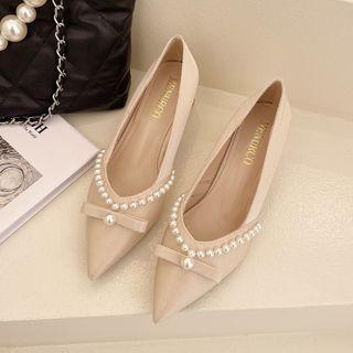 Faux Pearl Pointy-toe Block Heel Pumps
