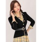 Metallic-button Slim Rib-knit Cardigan