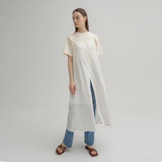 Button-up Crinkled Long Overall Dress