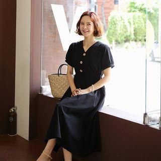V-neck Drawstring-waist A-line Dress