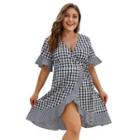 Plus Size Gingham Short-sleeve A-line Dress