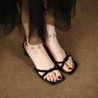 Block-heel Square Toe Genuine Leather Sandals