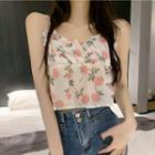 Floral Cropped Camisole Top Pink & Green & White - One Size