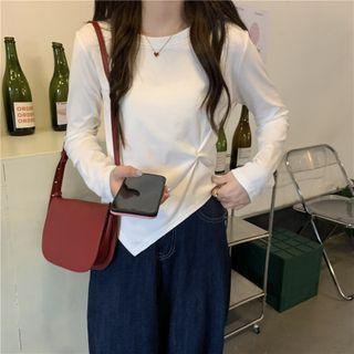 Long Sleeve Plain Irregular Top White - One Size