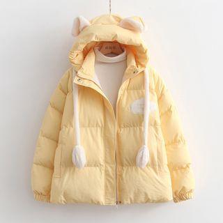 Ear Accent Cloud Embroidered Padded Zip-up Jacket