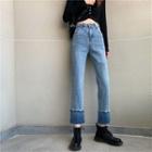 High-waist Straight Leg Roll-up Jeans