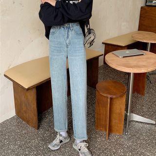 Applique Cropped Straight Leg Jeans