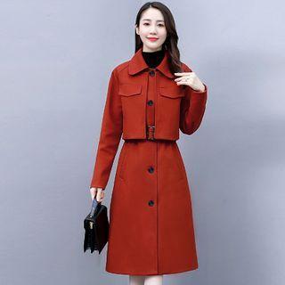 Set: Sleeveless Midi A-line Shirtdress + Cropped Open-front Jacket