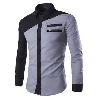 Colour Block Zip Long-sleeve Shirt