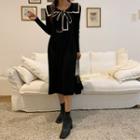 Tie-neck Lace-trim Dress