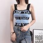 Sleeveless Lettering Zipped Knit Cropped Top