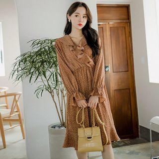 Plus Size Wrap-front Ruffled Floral Dress