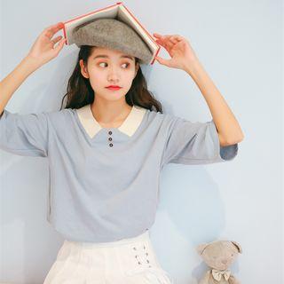 Elbow Sleeve Collared T-shirt