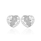 Fashion Romantic Hollow Heart Cubic Zirconia Stud Earrings Silver - One Size