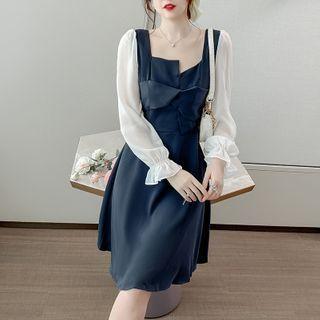 Long-sleeve Two Tone Chiffon Dress