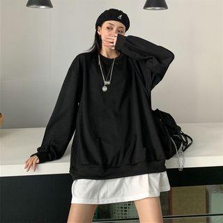 Panel Hem Long-sleeve Round Neck Top