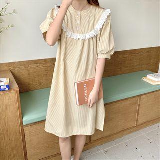 Short-sleeve Eyelet Lace Striped Sleepdress