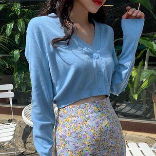 V-neck Wide-cuff Cropped Cardigan