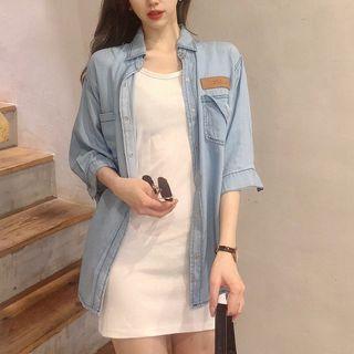 Plain Shirt / Mini Sheath Tank Dress / Ruched Mini A-line Skirt