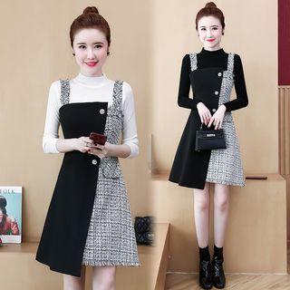 Set: Mock Neck Knit Top + Strappy A-line Dress