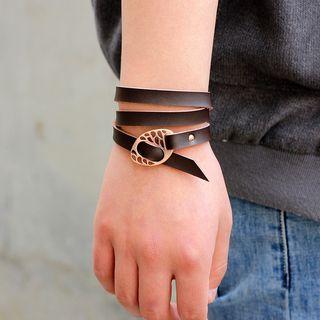 Perforated Alloy Disc Genuine Leather Bracelet