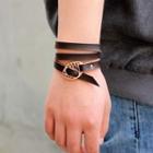 Perforated Alloy Disc Genuine Leather Bracelet